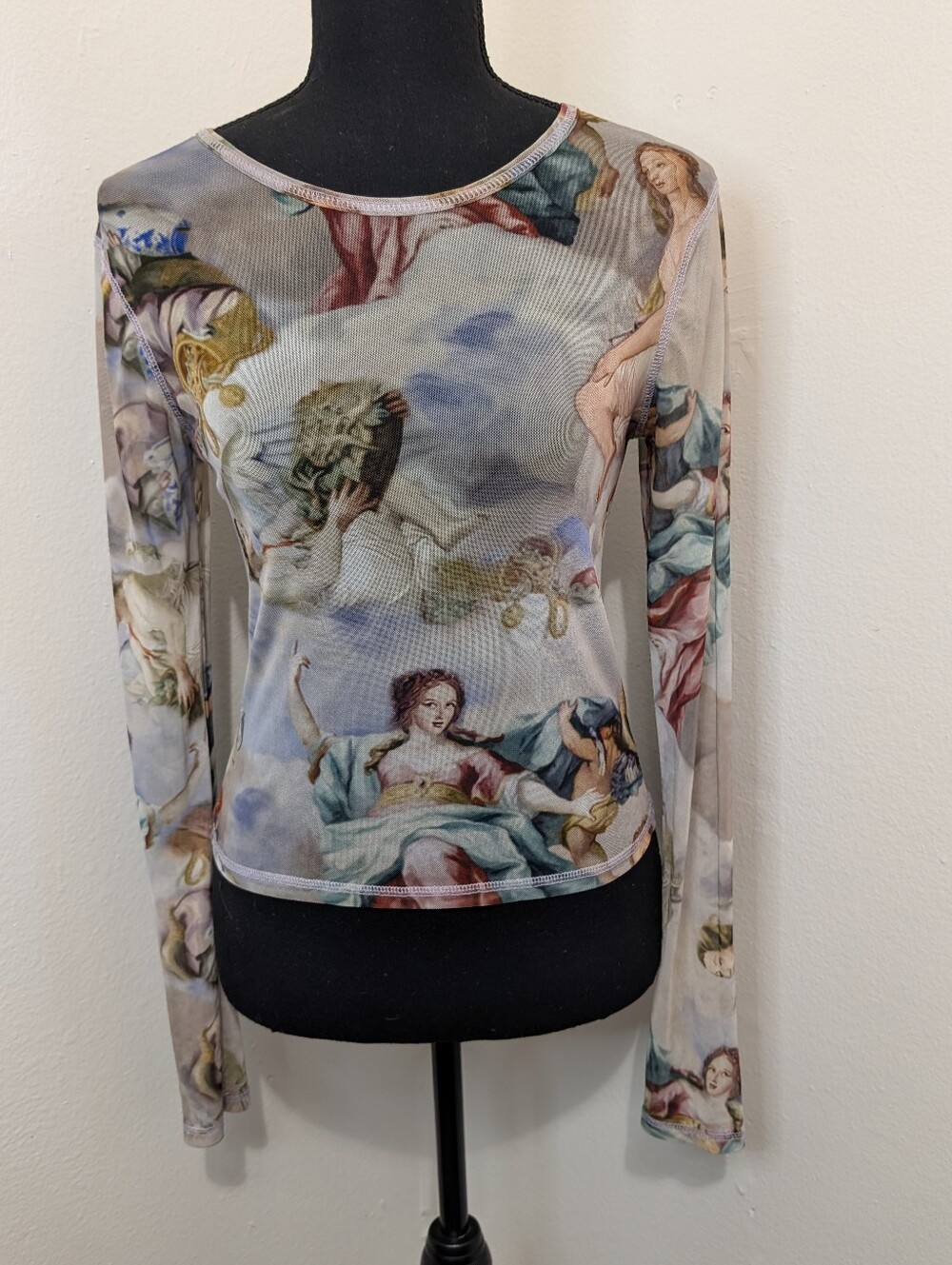 Urban Outfitters Mesh European Preppy Eclectic Renaissance Arty Print Top M